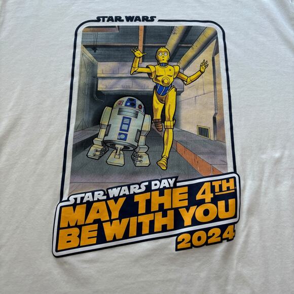 Star Wars May the 4th 2024 Tee C-3PO & R2-D2 Cream Graphic Unisex XL - Picture 5 of 5